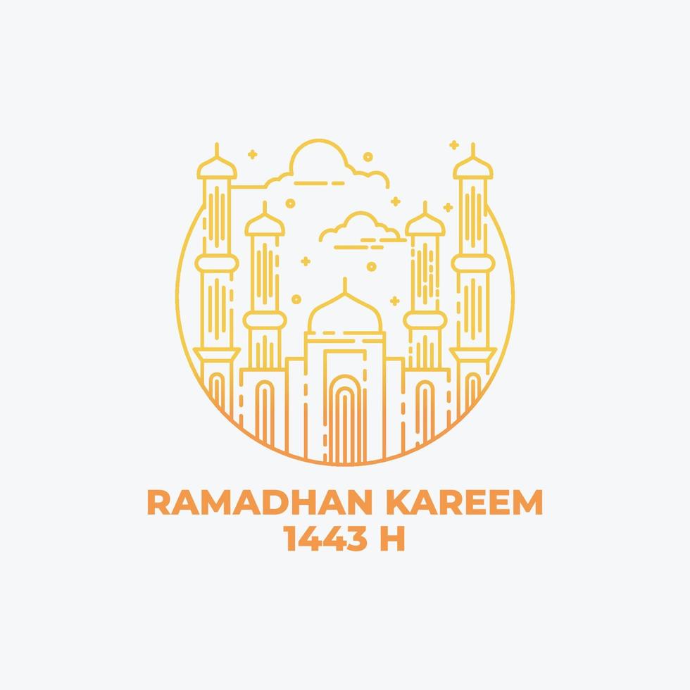 Illustration of a Mosque in line art style. Ramadhan kareem background. Ramadhan Kareem design vector illustration