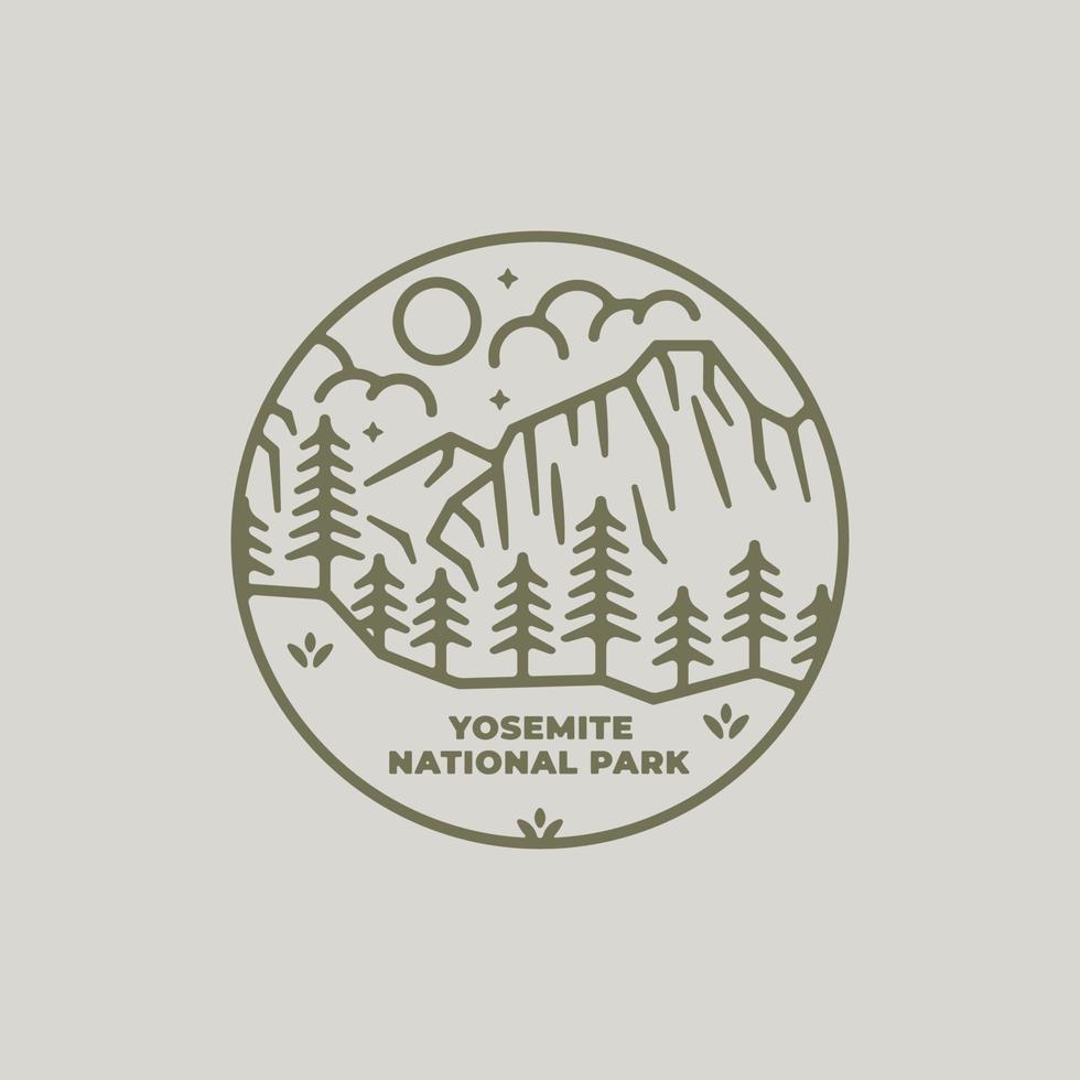 Mountain hill in line style. Yosemite National Park in line style, monoline, linear vector