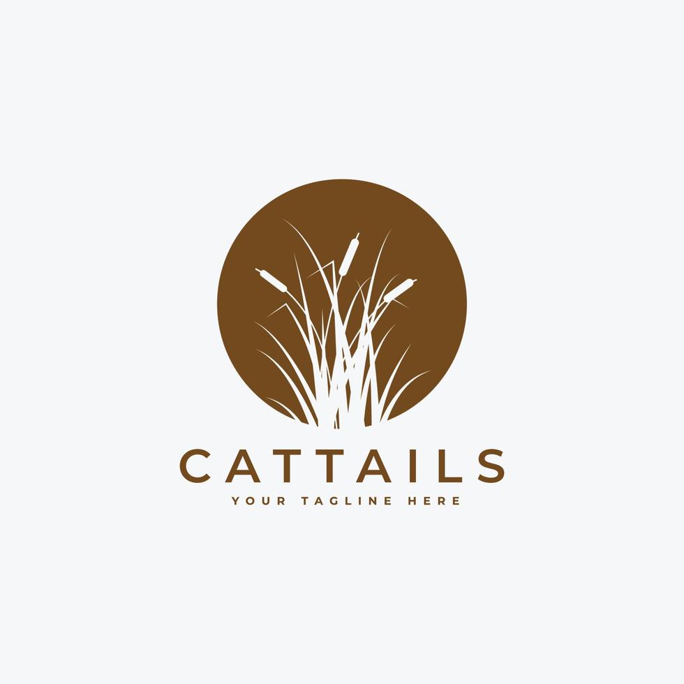 cattail grass reed logo design inspiration, cattail grass silhouette vector illustration design