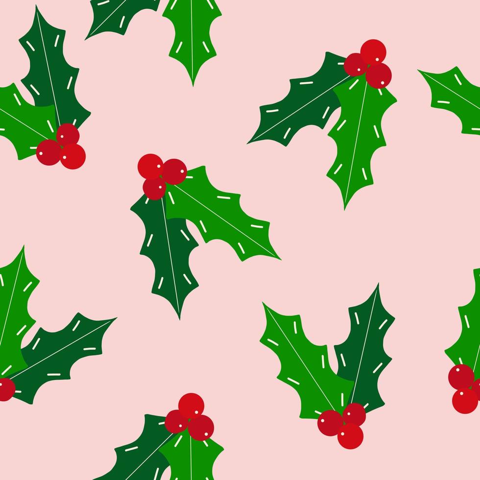 holly christmas seamless pattern hand drawn doodle. , minimalism. winter vector