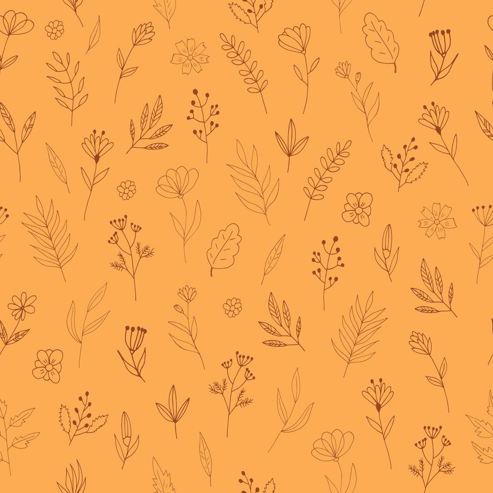 flowers seamless pattern hand drawn doodle. vector, minimalism, scandinavian, monochrome, trendy colors 2022. simple abstract plants. wallpaper, wrapping paper, textiles, background. vector