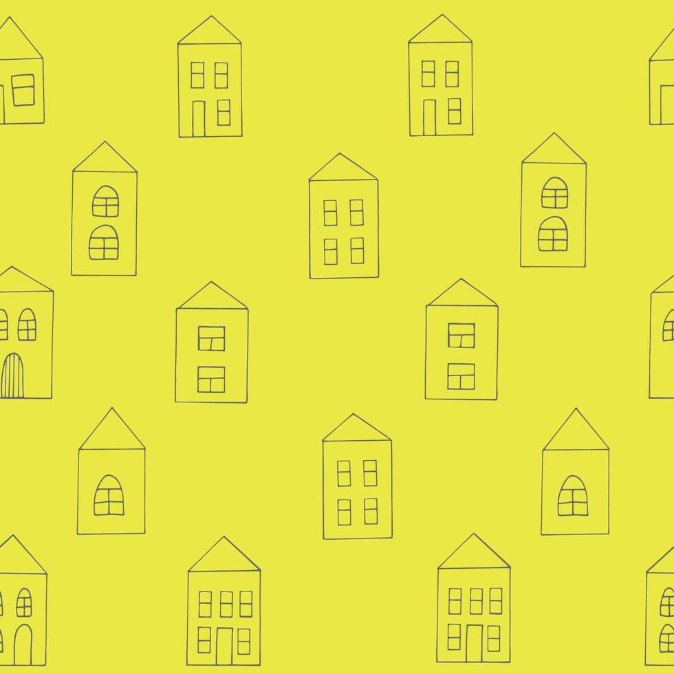 houses seamless pattern. hand drawn in doodle style. vector, scandinavian, nordic, minimalism, monochrome. building, street textiles wrapping paper wallpaper background vector