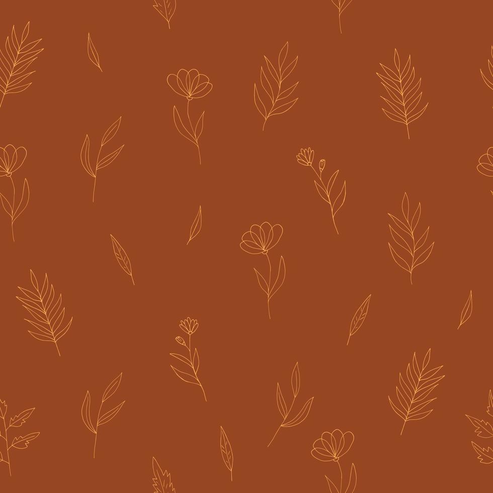 flowers seamless pattern hand drawn doodle. vector, minimalism, scandinavian, monochrome, trendy colors 2022. simple abstract plants. wallpaper, wrapping paper, textiles, background. vector