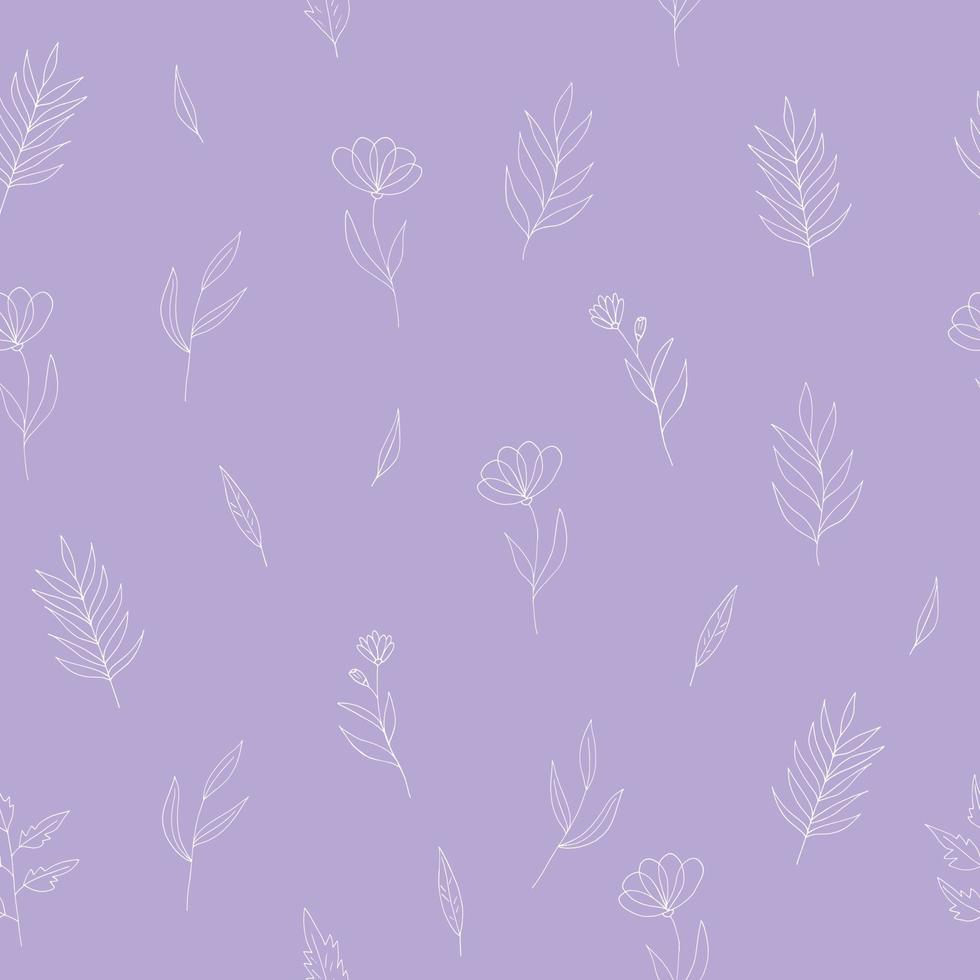 flowers seamless pattern hand drawn doodle. vector, minimalism, scandinavian, monochrome, trendy colors 2022. simple abstract plants. wallpaper, wrapping paper, textiles, background. vector