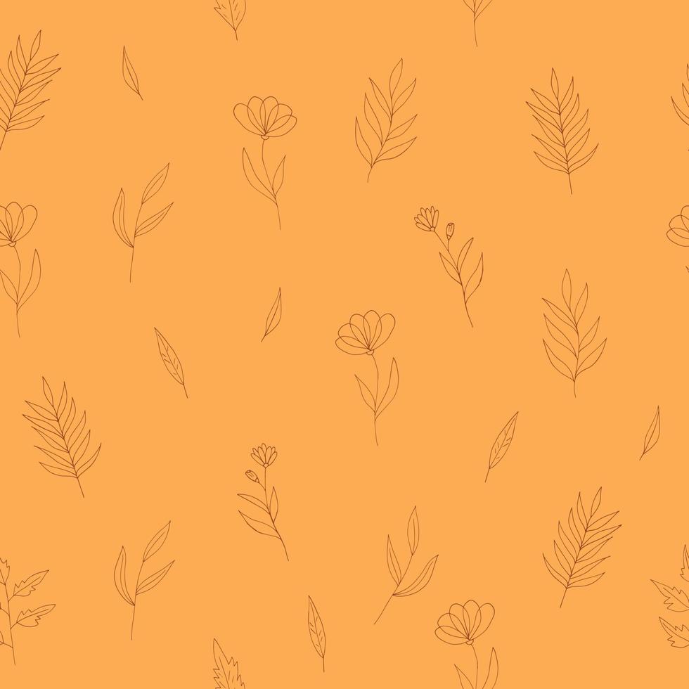 flowers seamless pattern hand drawn doodle. vector, minimalism, scandinavian, monochrome, trendy colors 2022. simple abstract plants. wallpaper, wrapping paper, textiles, background. vector