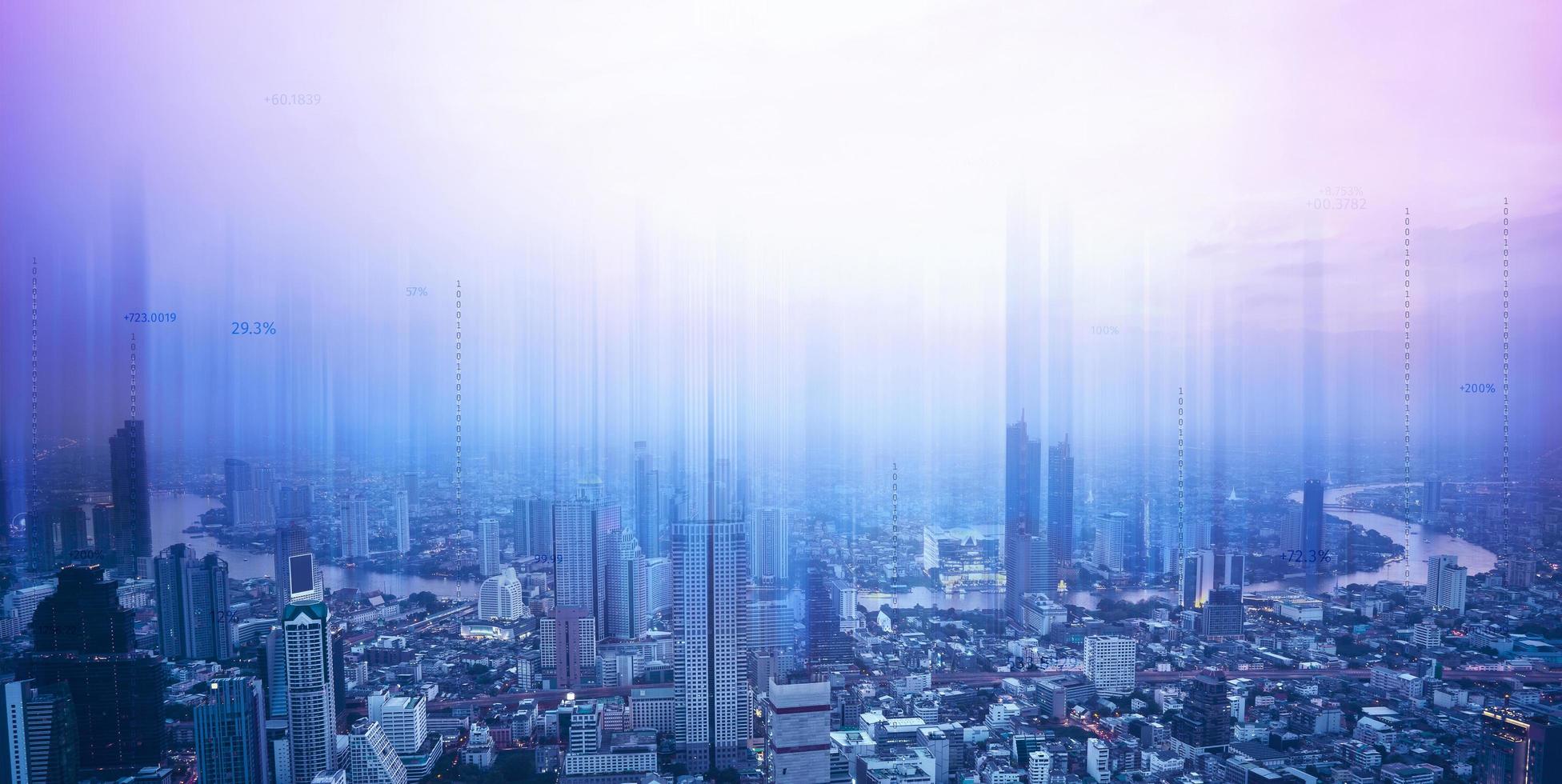 Bangkok city from top view see financial district area background photo