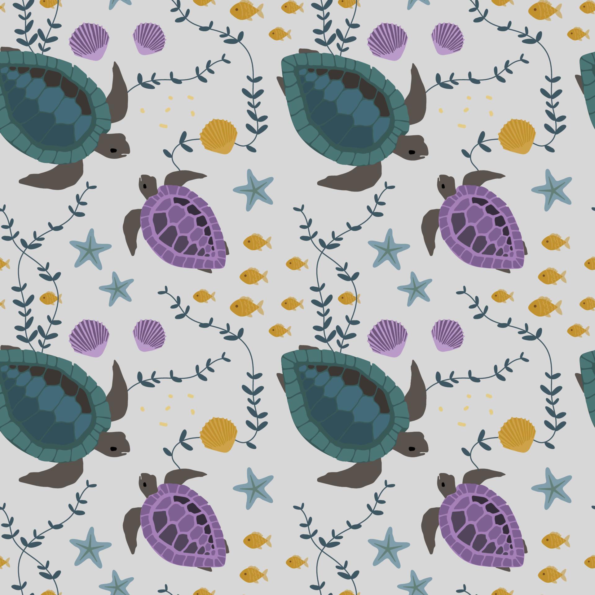 Seamless vector pattern with turtles and fish 6656967 Vector Art at ...