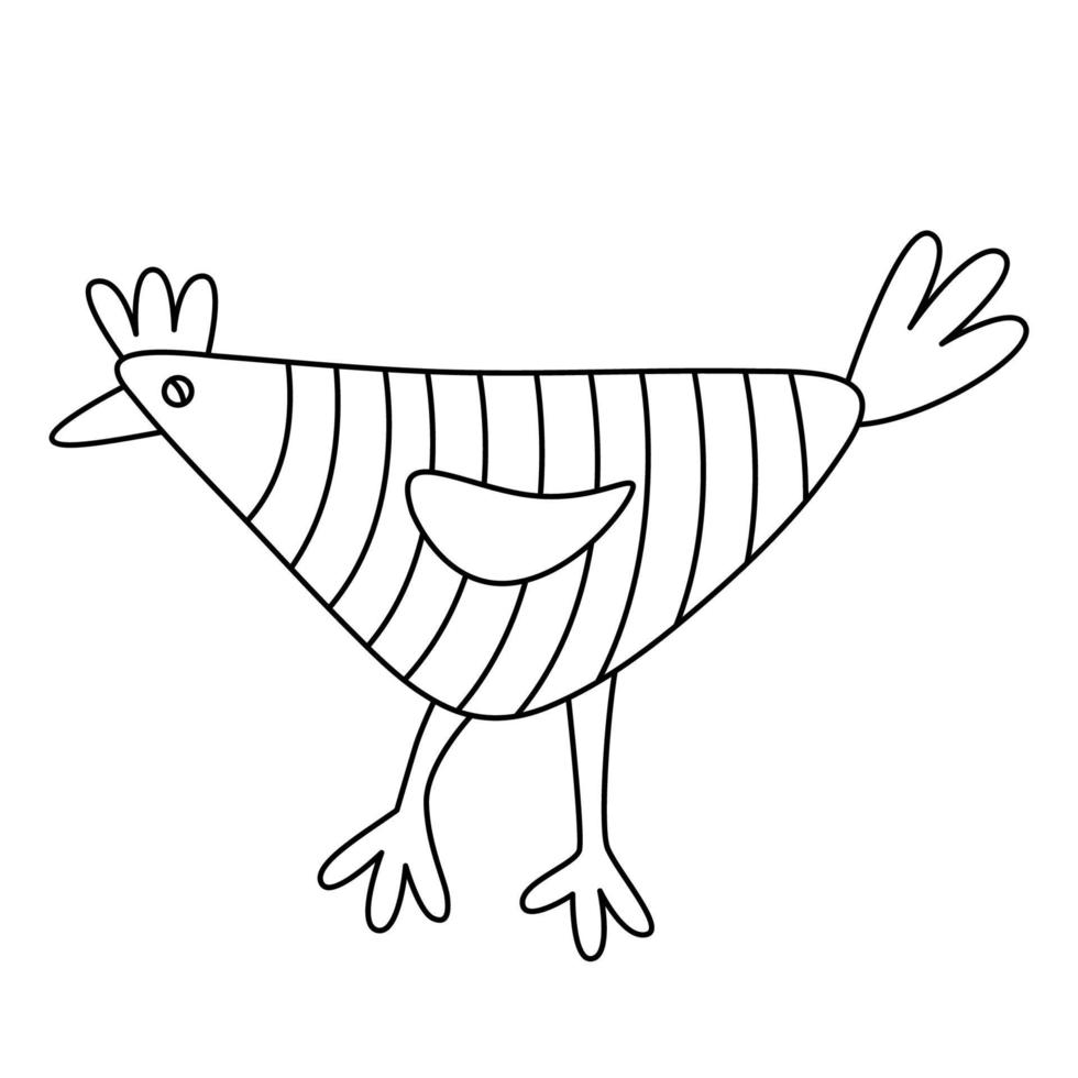 Easter funny decorative hen.  Doodle hand vector drawn illustration black outline. Great for greeting cards, coloring books.