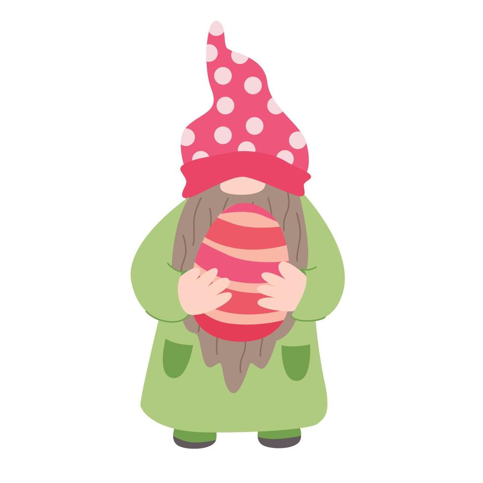 Funny gnome with an Easter egg. Hand drawn flat illustration. Great for greeting cards. vector