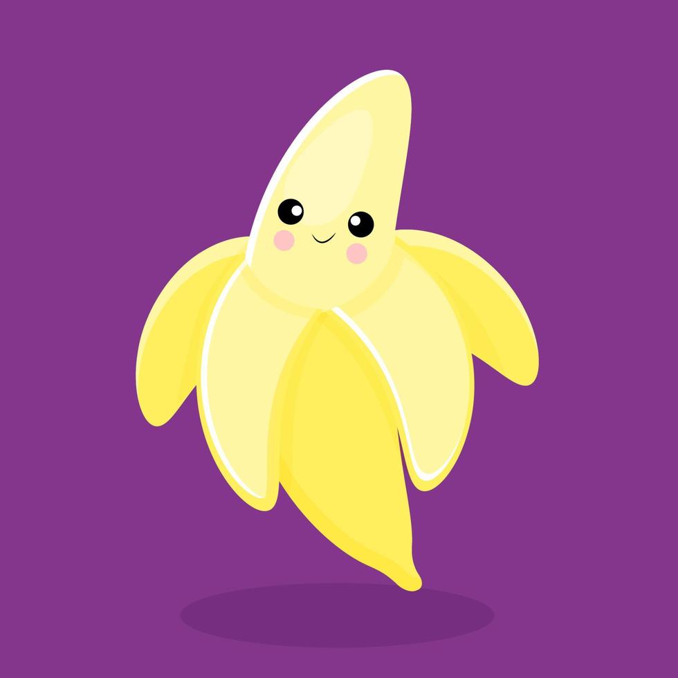 plátano kawaii estilo plano linda sonrisa de plátano, diseño de dibujos animados para textil, postal, embalaje, diseño de interiores ilustración vectorial vector