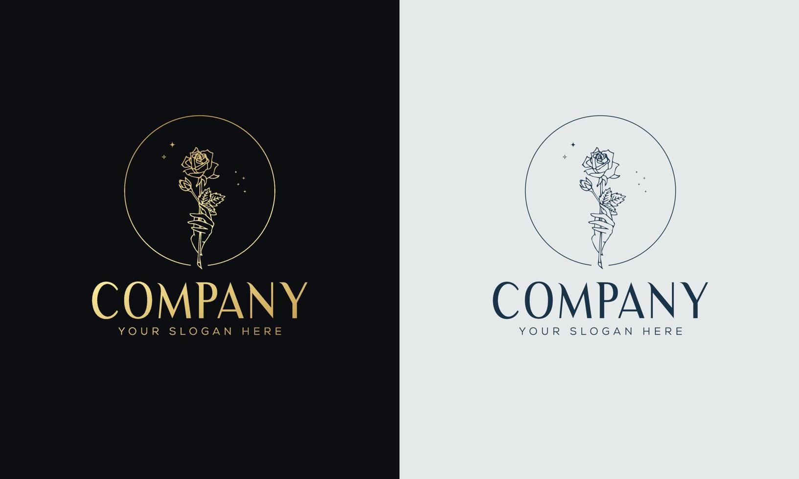 A set of female hand logos in a minimal linear style. Vector logo design Templates with different hand gestures, Crystal. For cosmetics, beauty, tattoo, Spa, feminine, jewelry store
