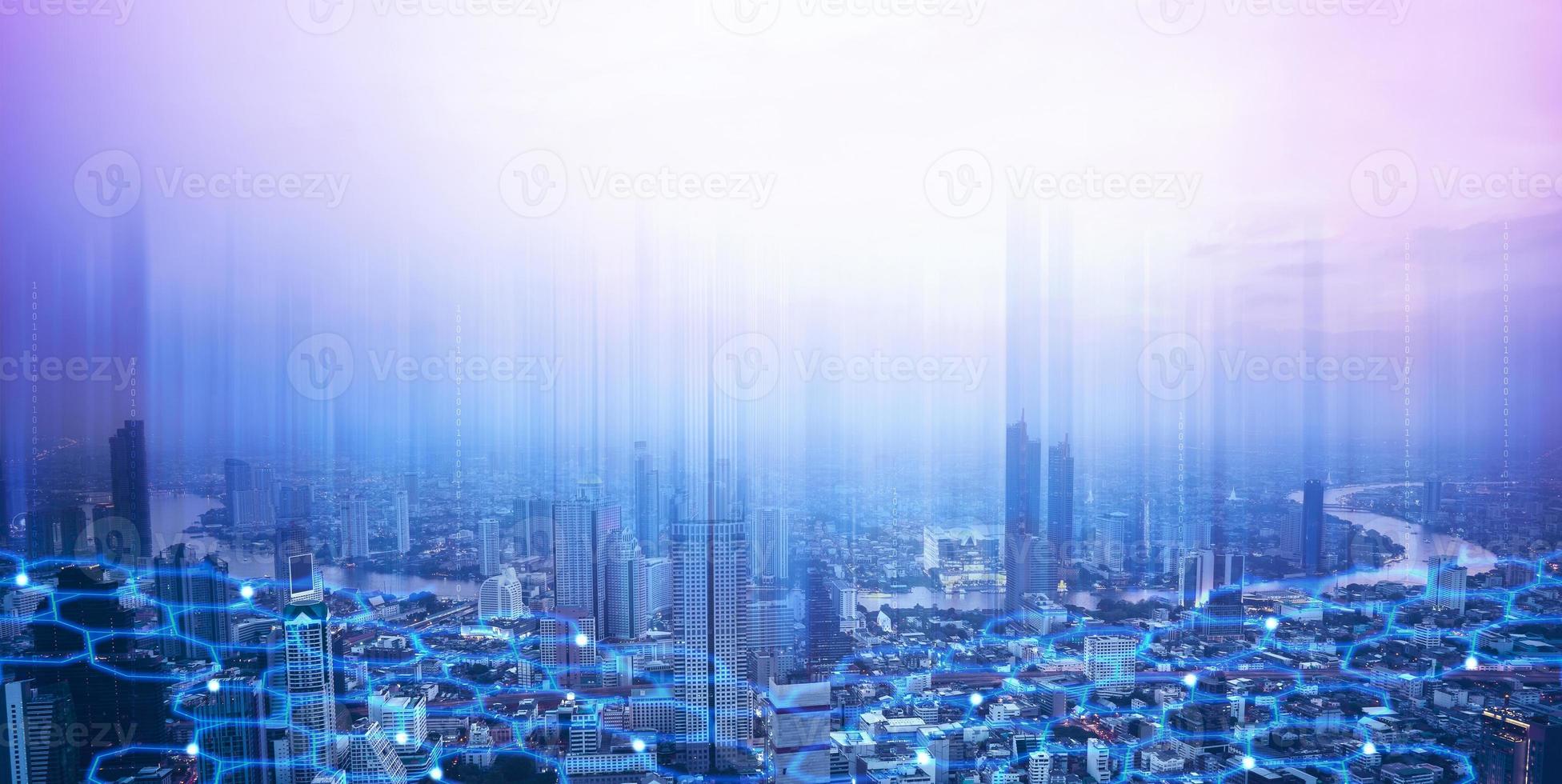 vista superior de la ciudad de bangkok con línea de conexión de red digital. foto