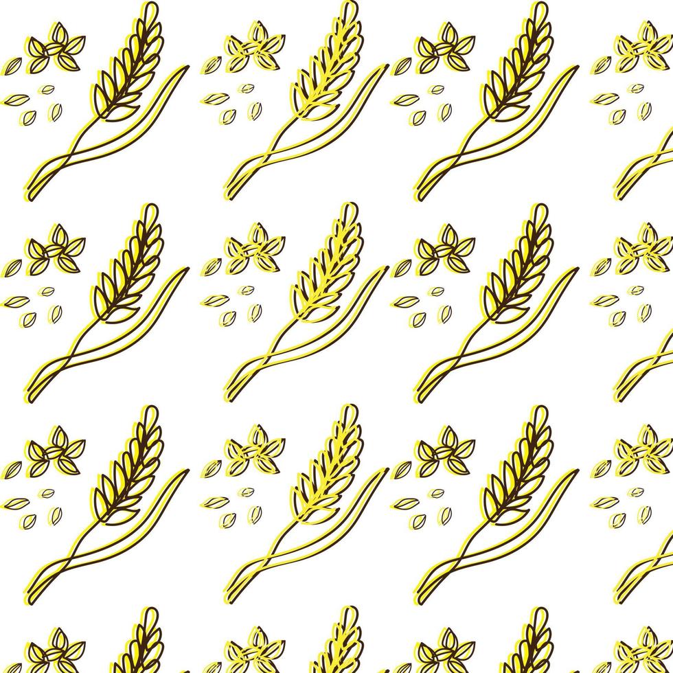 Vector seamless pattern illustration of ears of wheat. Malt beer background. Autumn harvest.