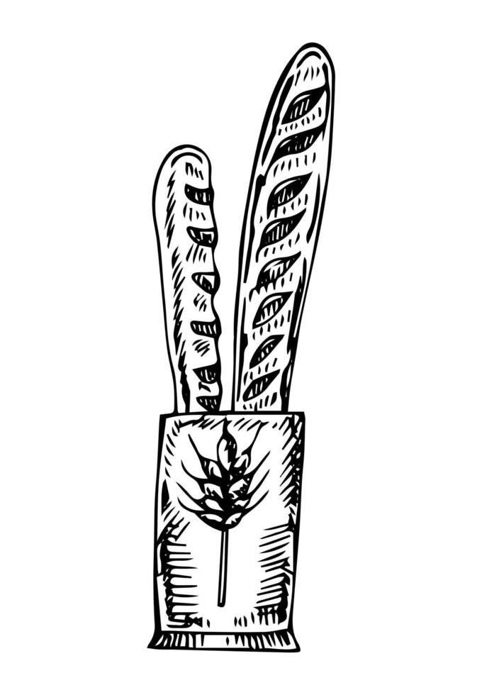 baguettes paquete simple doodle ilustración vector