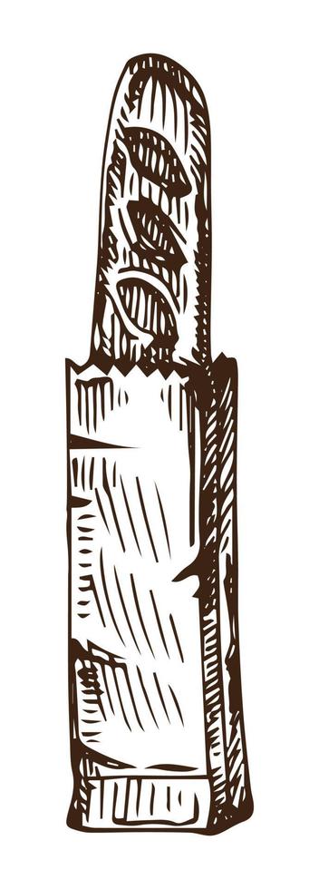 bag with a baguette on a white background, vector illustration. baguette in a paper bag, bakery food. mouth-watering products. unhealthy food. vegetable loaf