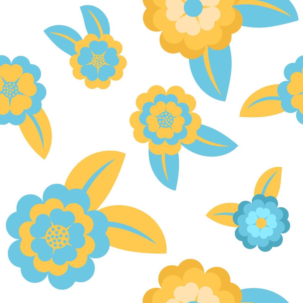 Floral Seamless Vector Pattern in Colors of the Flag of Ukraine