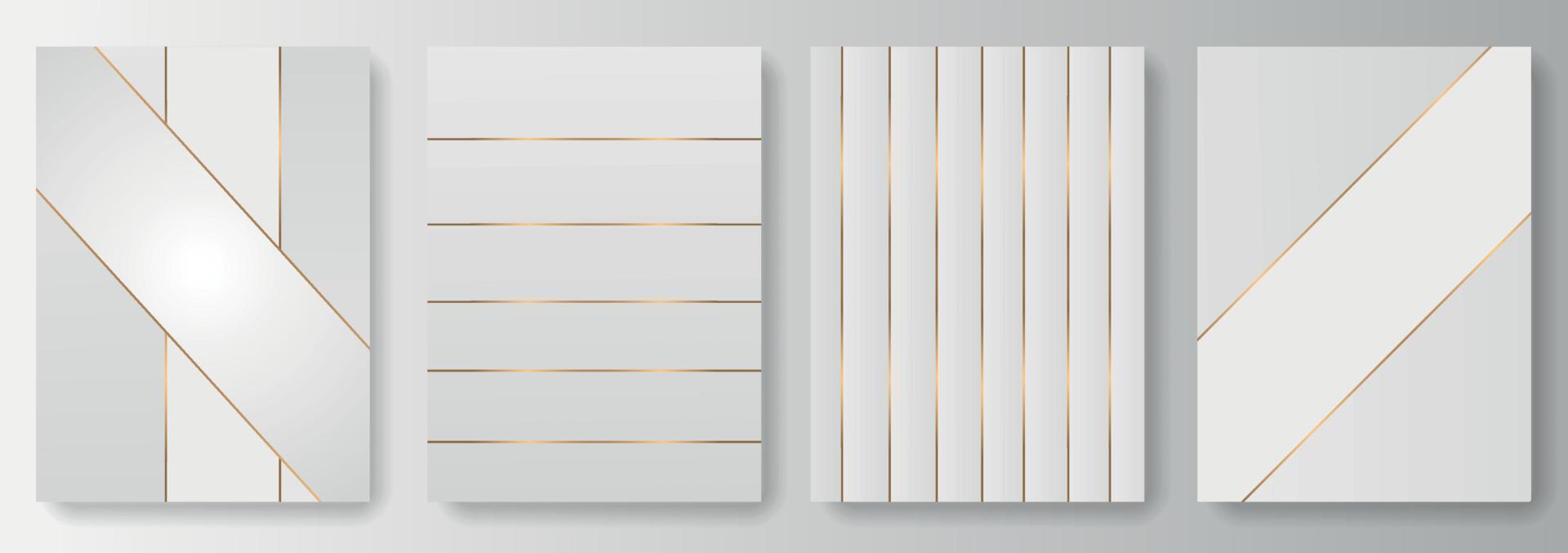 Set Collection of white and gray backgrounds with gold line vector