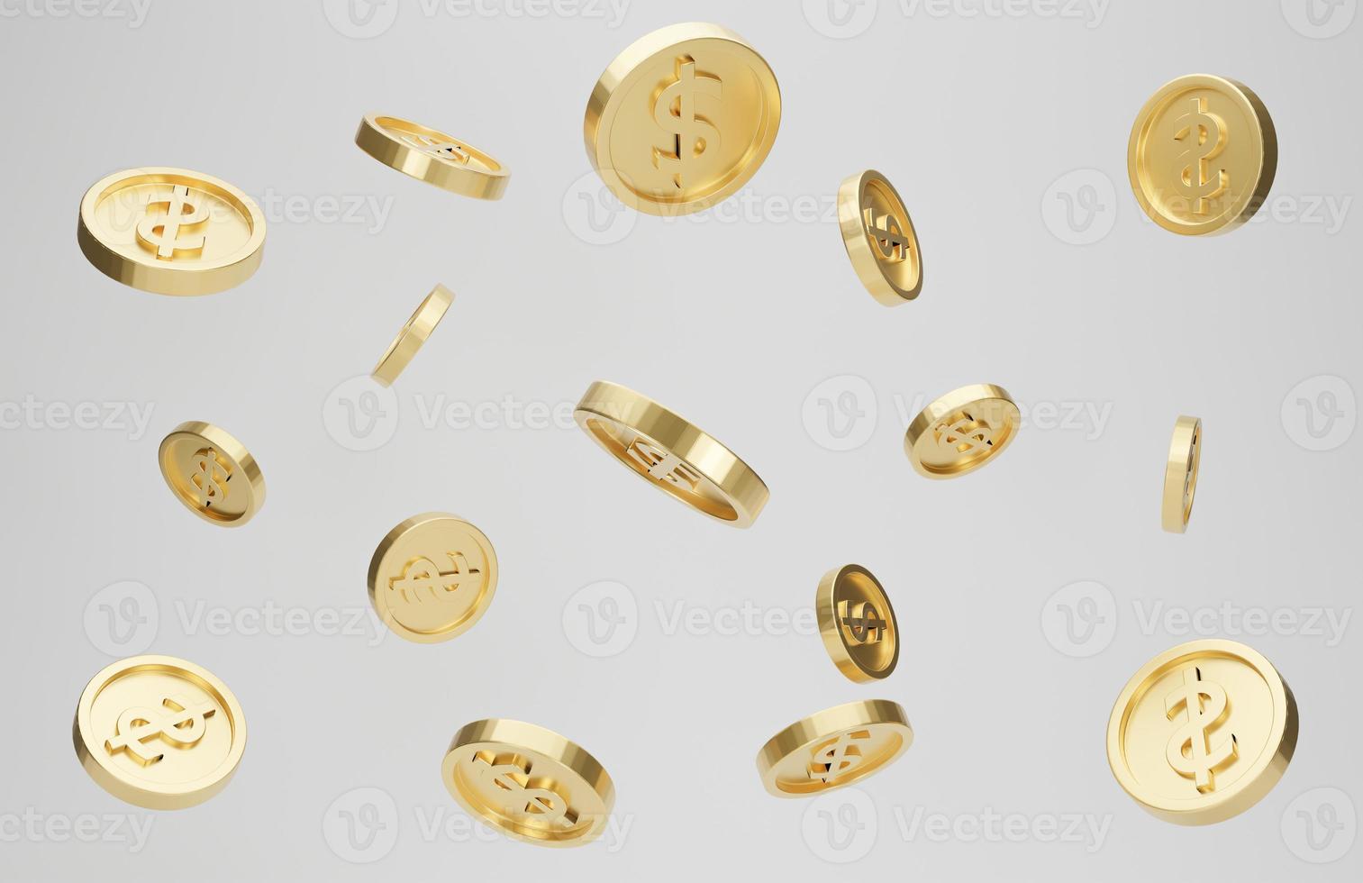 Explosion of gold coins with dollar sign on white background. Jackpot or casino poke concept. 3d rendering. photo