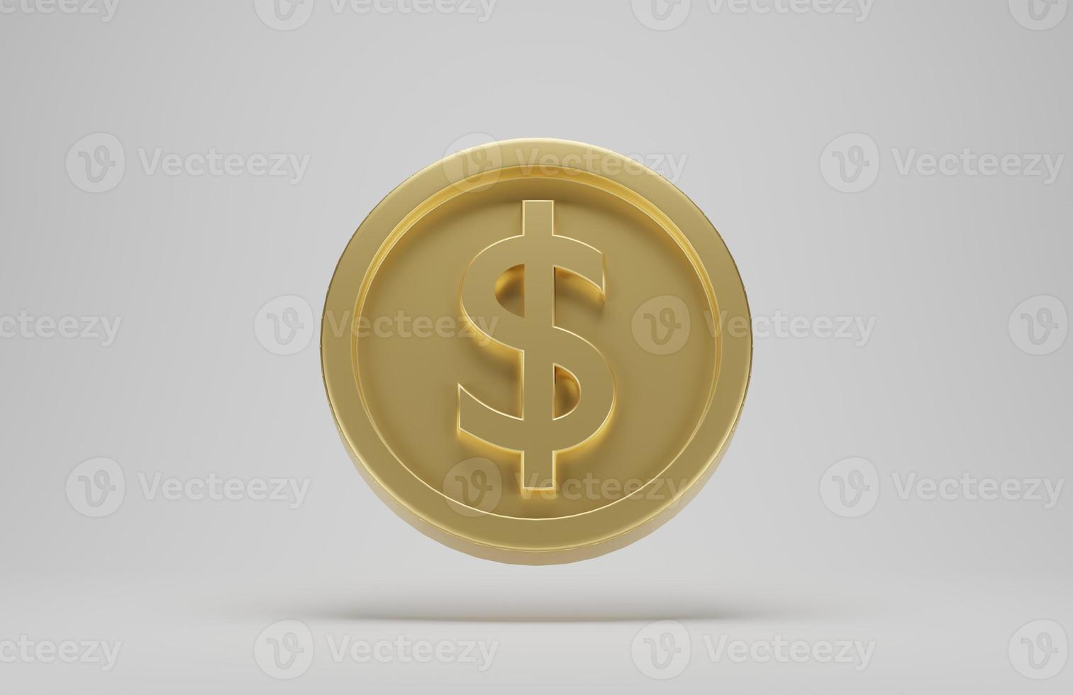 moneda de oro con signo de dólar sobre fondo blanco. representación 3d foto