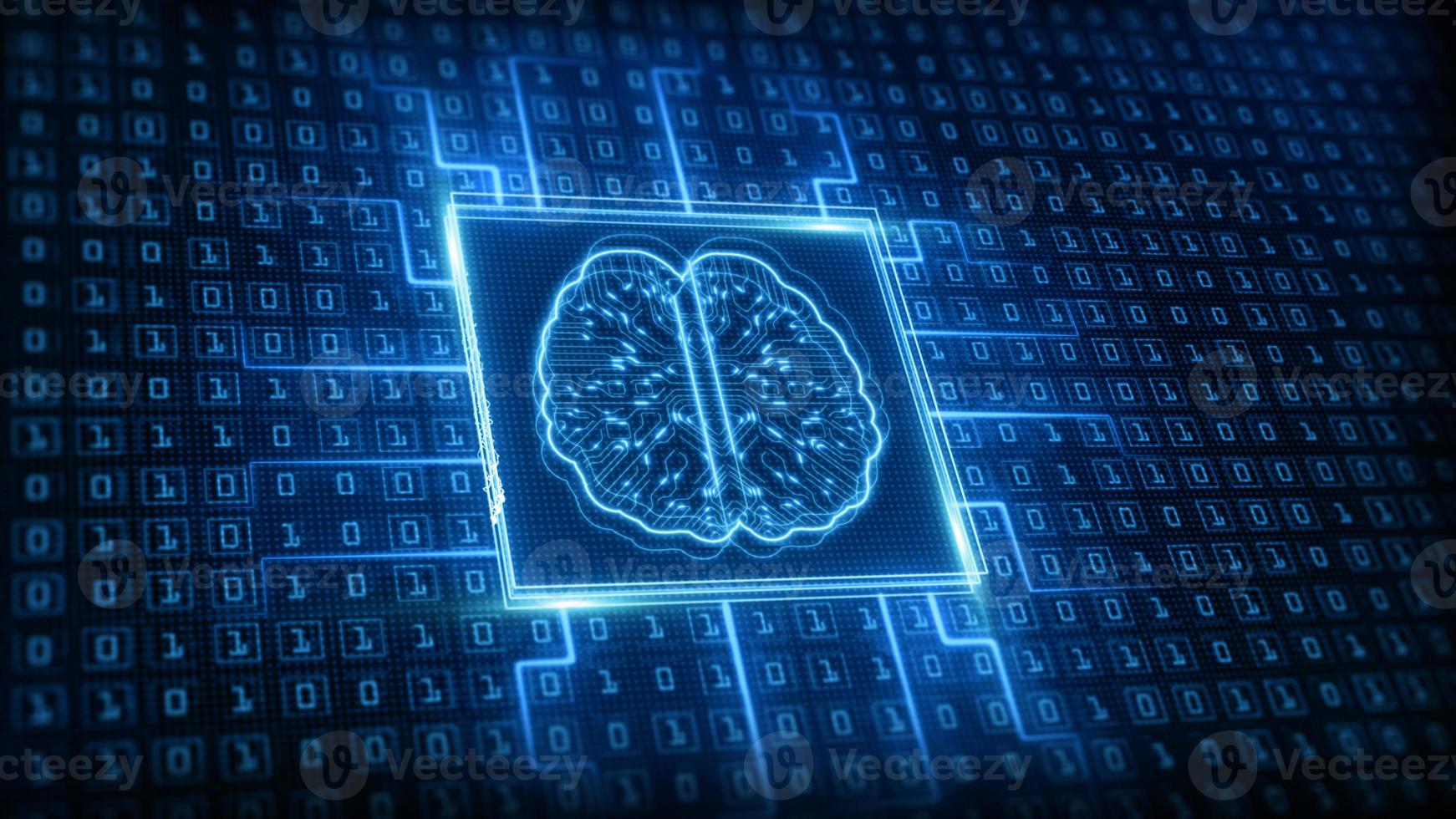 icono del cerebro de inteligencia artificial, análisis de flujo de datos grandes, conceptos de tecnologías modernas de aprendizaje profundo. conexión de red de tecnología súper rápida. Fondo digital de tecnología futura. foto