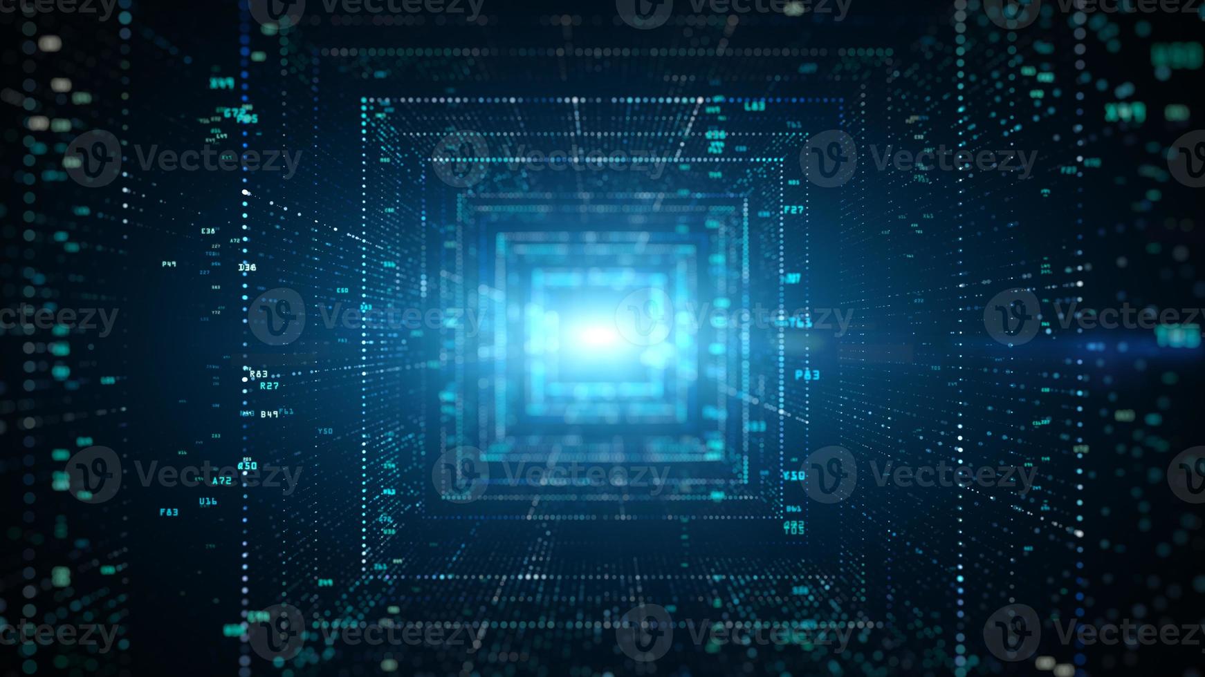 Digital tunnel of cyberspace with particles and Digital data, Technology network connections background concept. photo