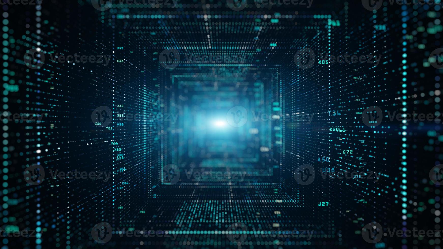 Digital tunnel of cyberspace with particles and Digital data, Technology network connections background concept. photo