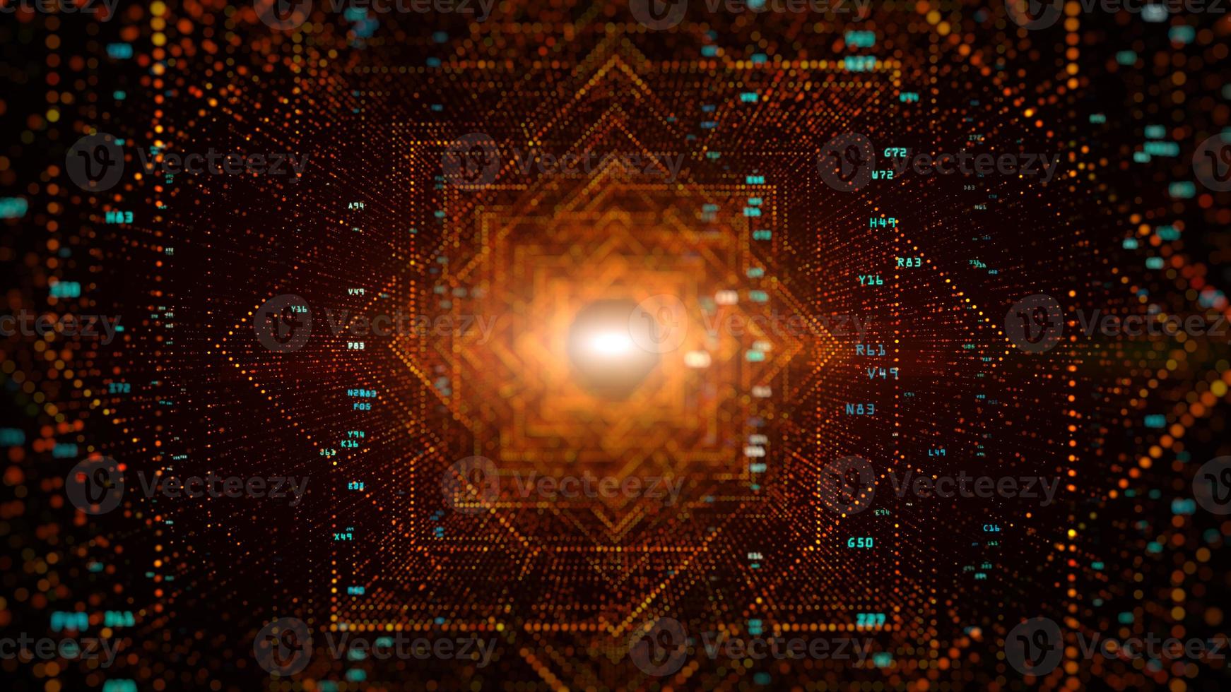 Digital tunnel of cyberspace with particles and Digital data, Technology network connections background concept. photo