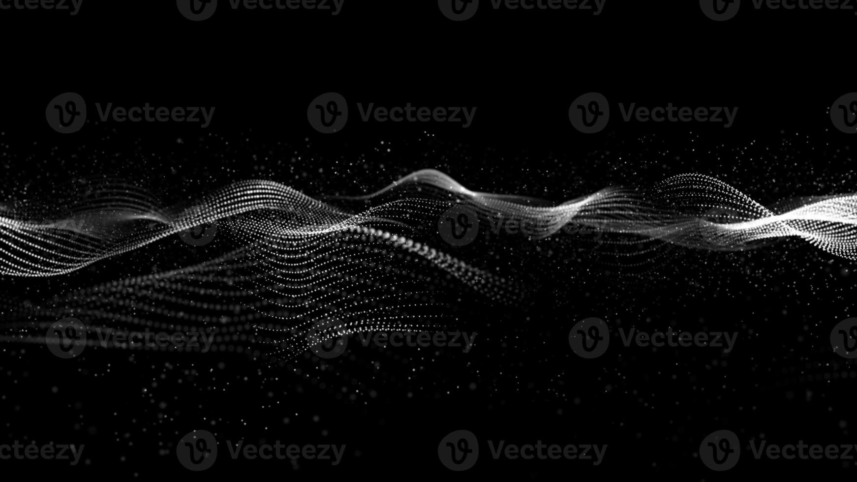 Black and white Color Digital Particles Wave Flow With Bokeh and Dust, Digital Abstract Background photo