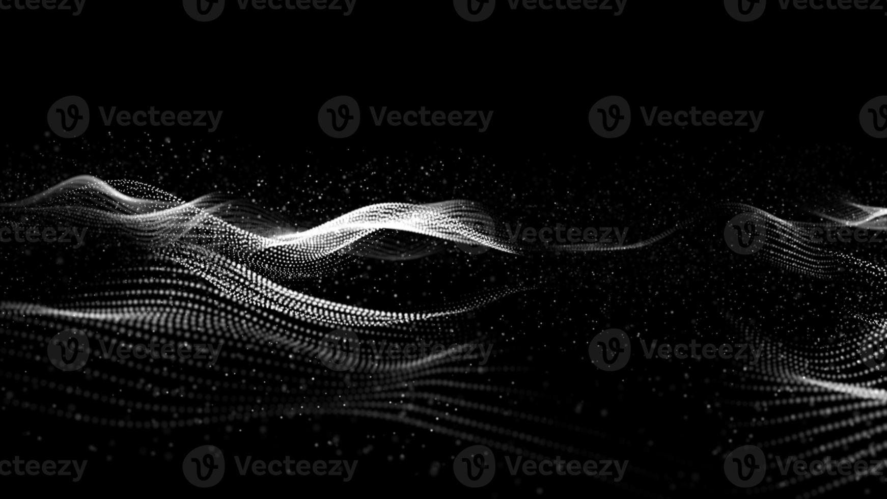 Black and white Color Digital Particles Wave Flow With Bokeh and Dust, Digital Abstract Background photo