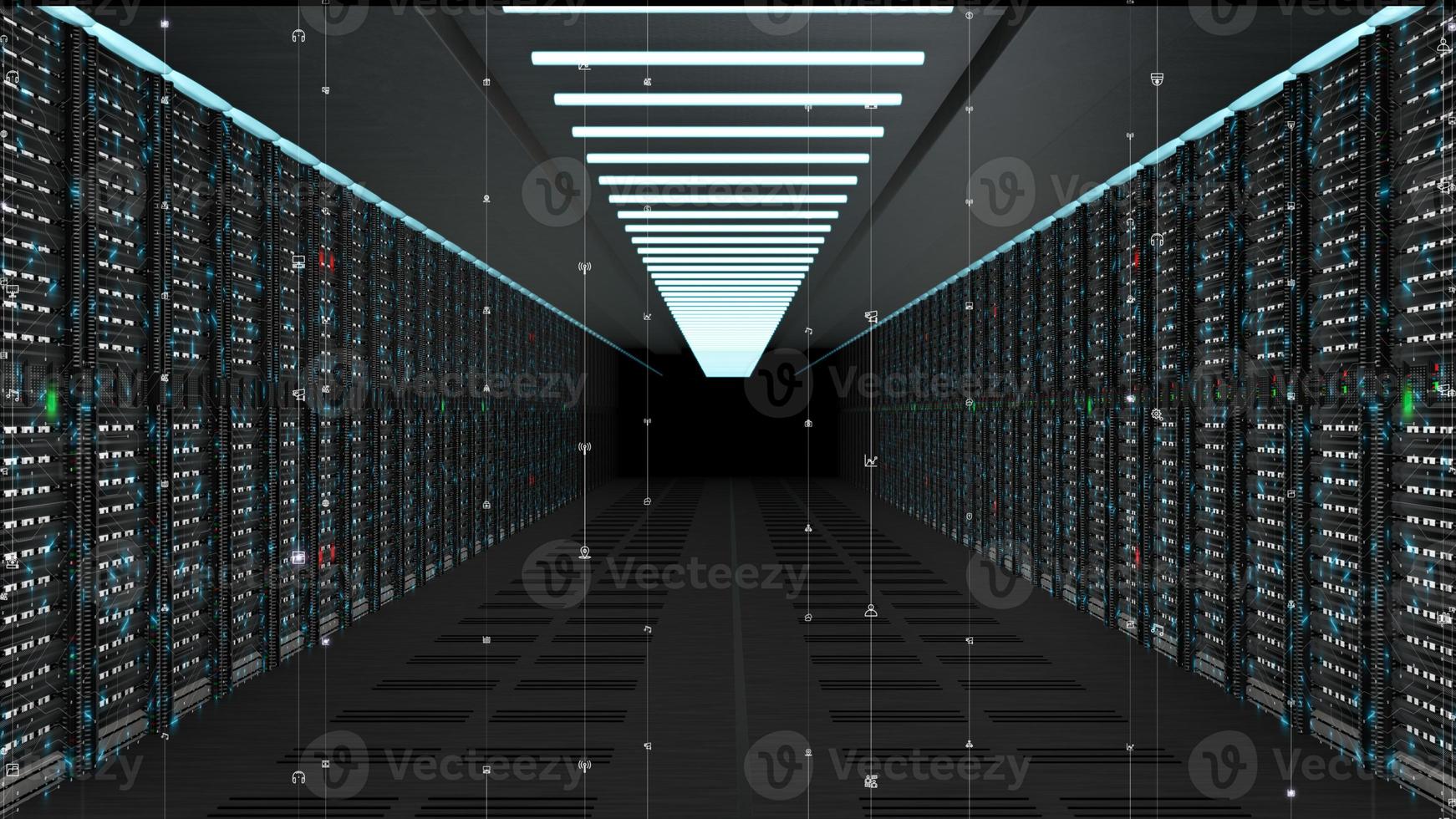 Digital data network servers in a server room of a data center or ISP with Electric circuit high speed data transfer photo