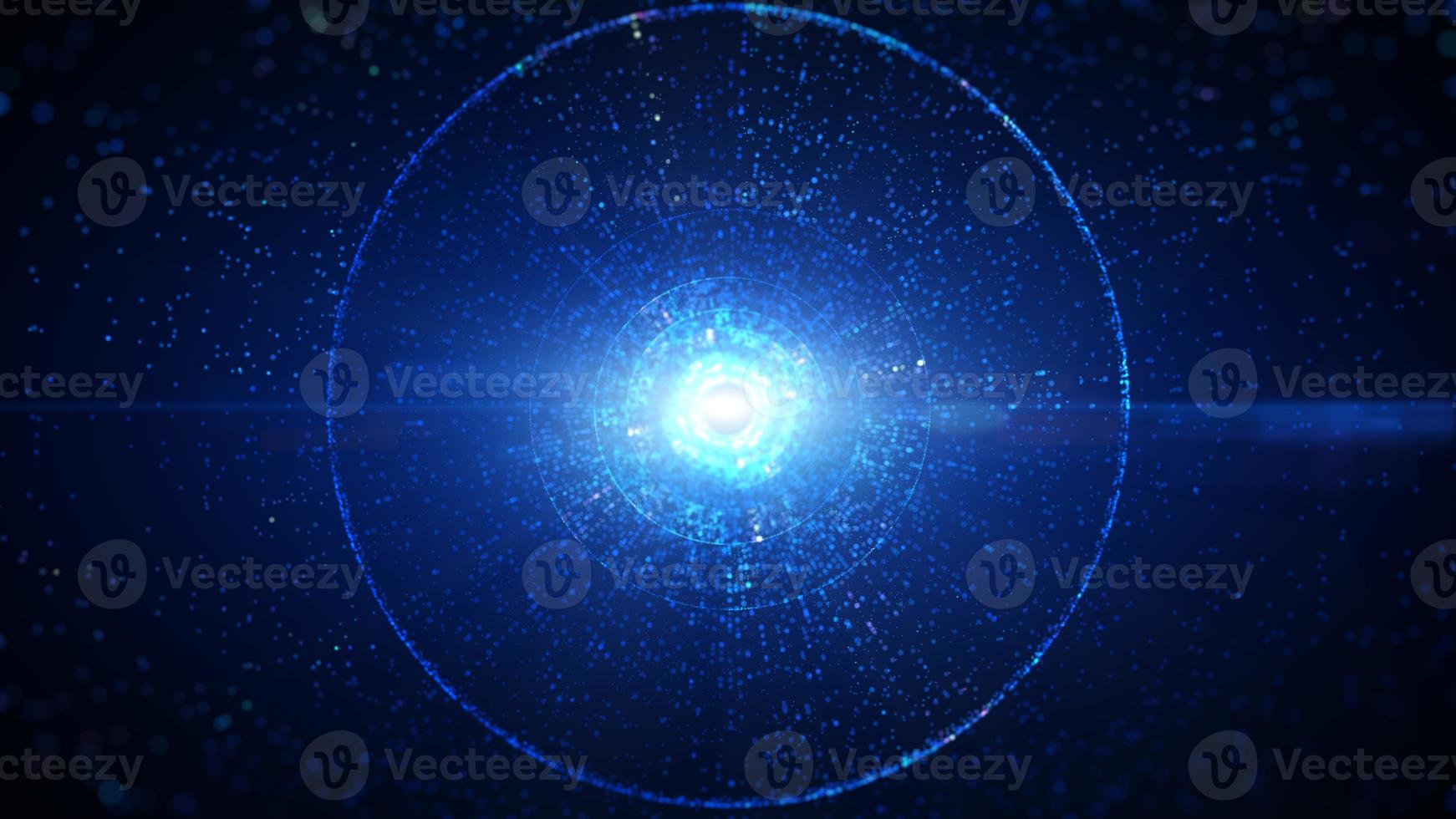 Blue color digital circle tunnel of cyberspace with particles and lighting, Technology network connections abstract background concept photo