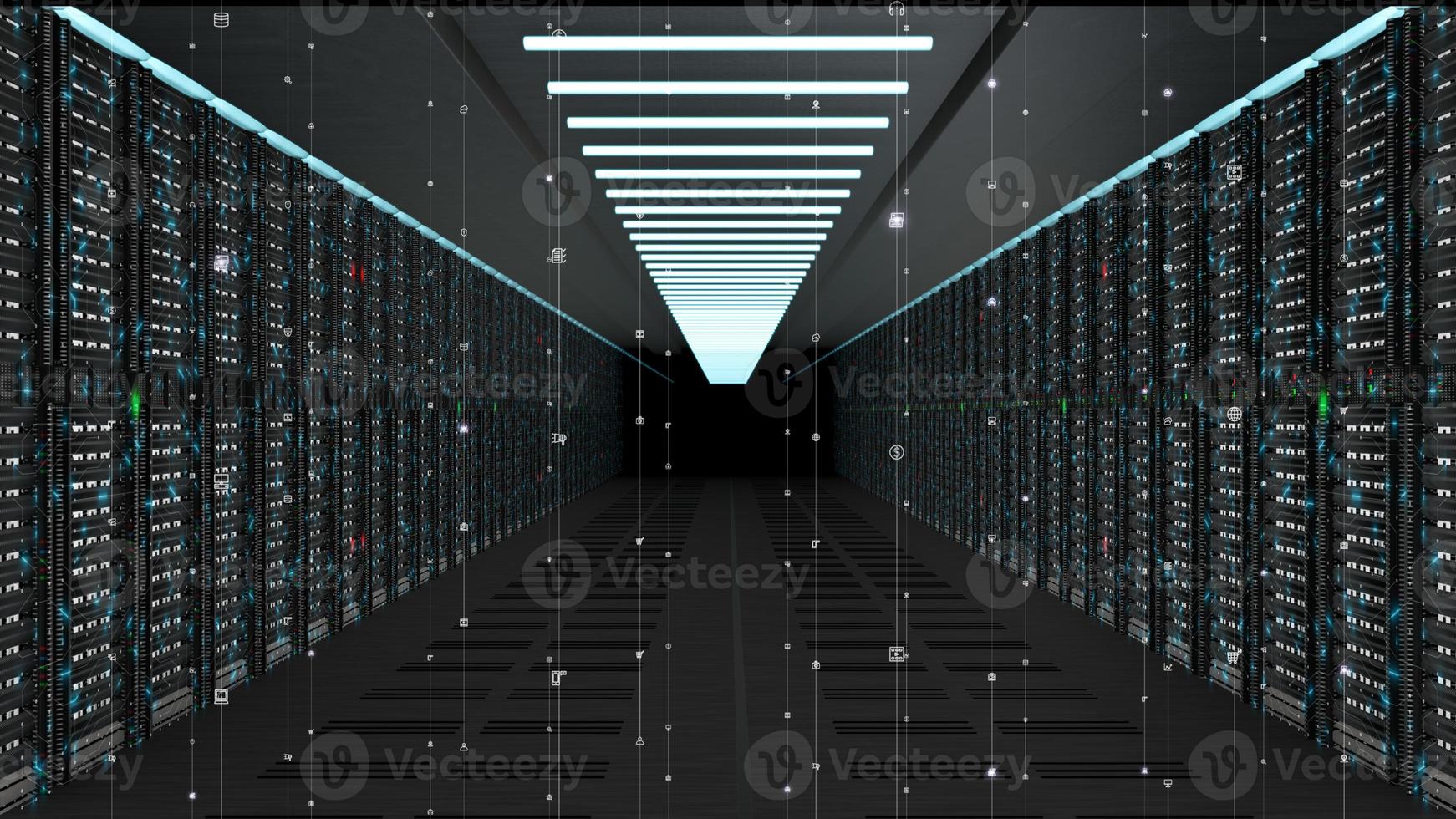 Digital data network servers in a server room of a data center or ISP with Electric circuit high speed data transfer photo