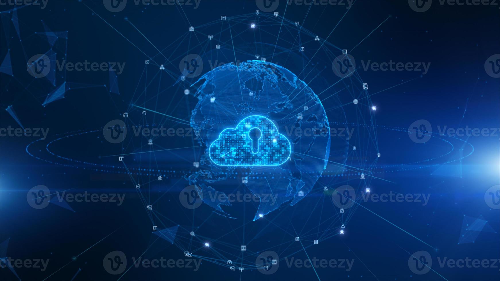 Digital Cloud Computing of cyber security, Digital data network protection, Global communication and information exchange, Future technology network background concept. photo