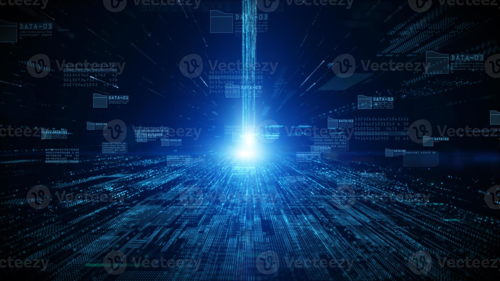 Digital cyberspace with particles and Digital data network connections future background concept. photo