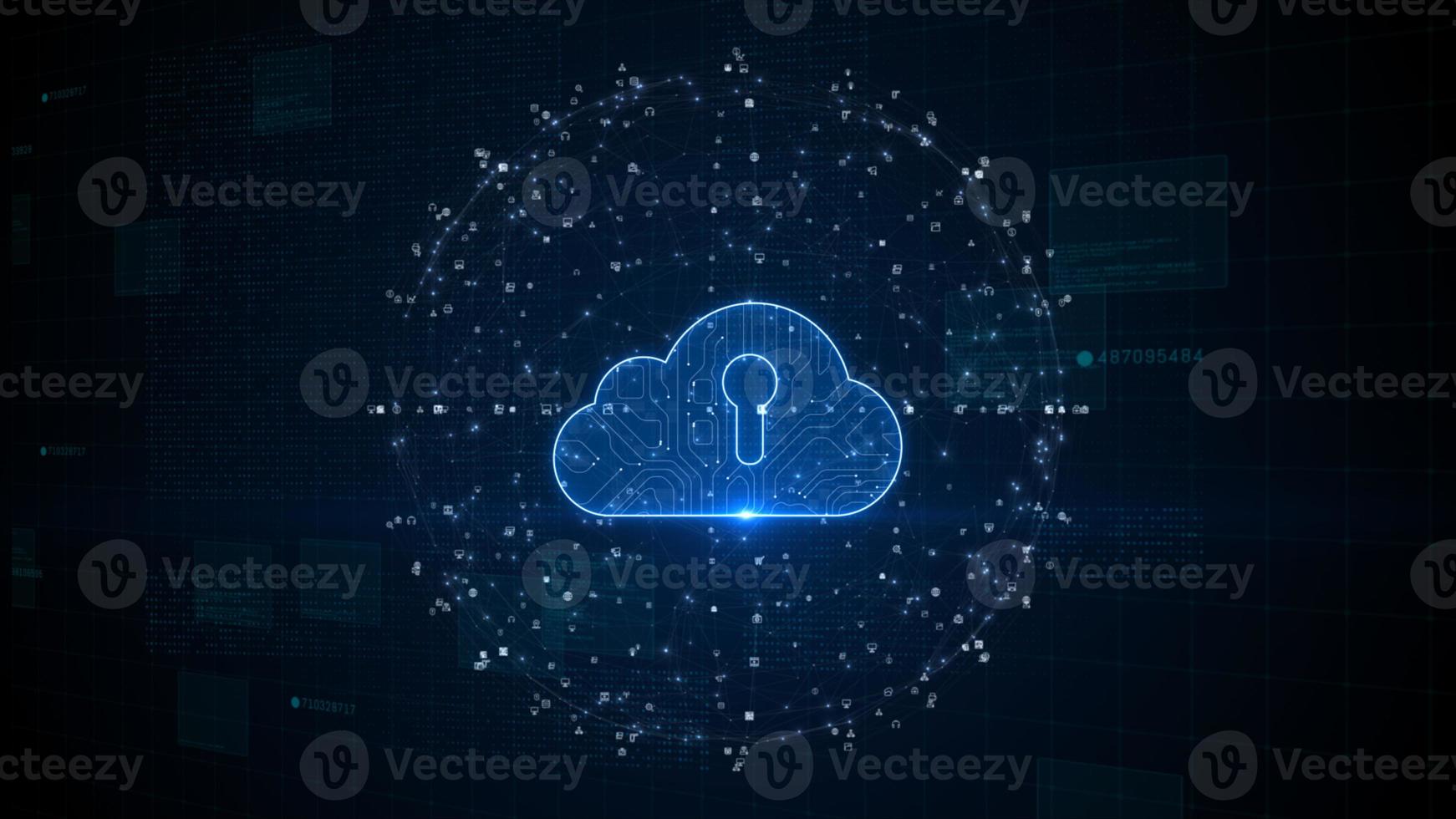 Cloud computing of cyber security, digital data network protection. High-speed connection data analysis. Technology data binary code network conveying connectivity background concept. photo