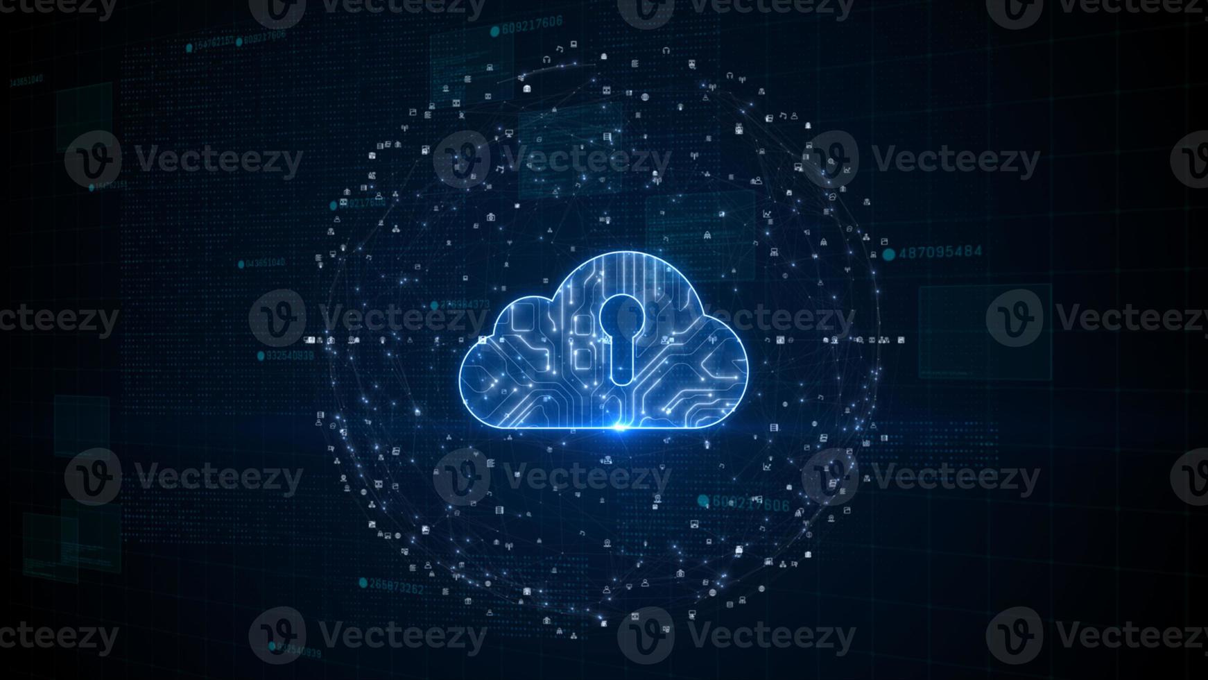 Cloud computing of cyber security, digital data network protection. High-speed connection data analysis. Technology data binary code network conveying connectivity background concept. photo