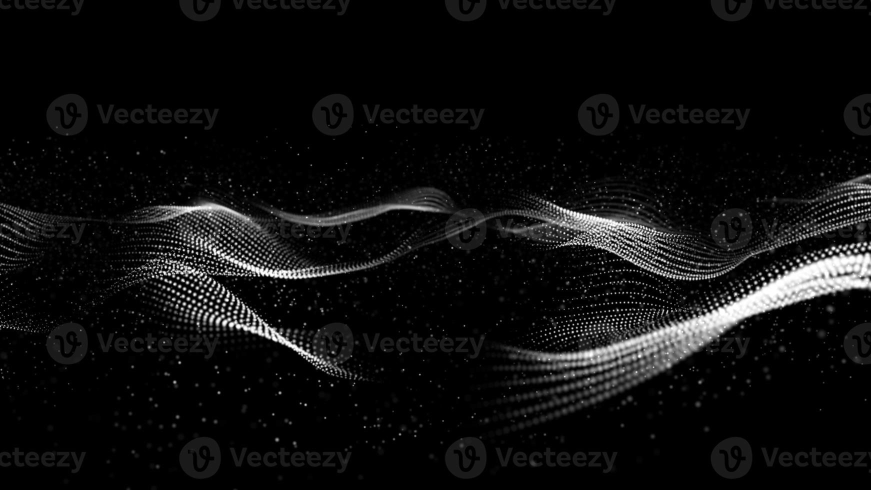 Black and white Color Digital Particles Wave Flow With Bokeh and Dust, Digital Abstract Background photo