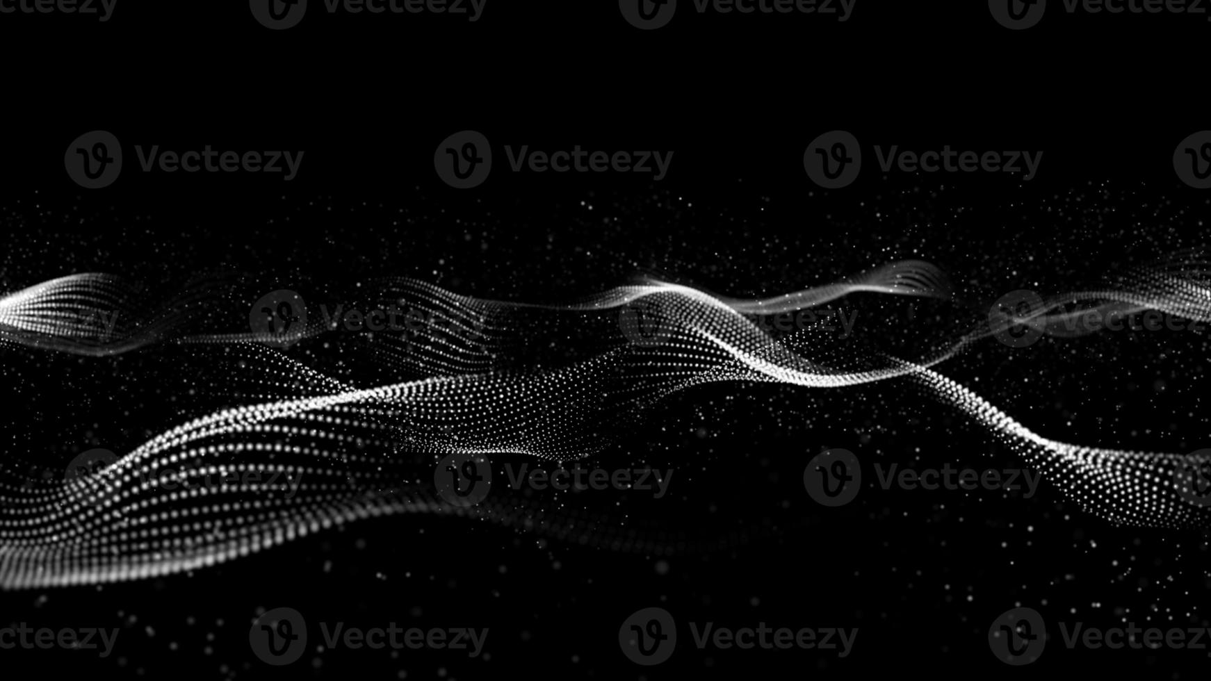 Black and white Color Digital Particles Wave Flow With Bokeh and Dust, Digital Abstract Background photo