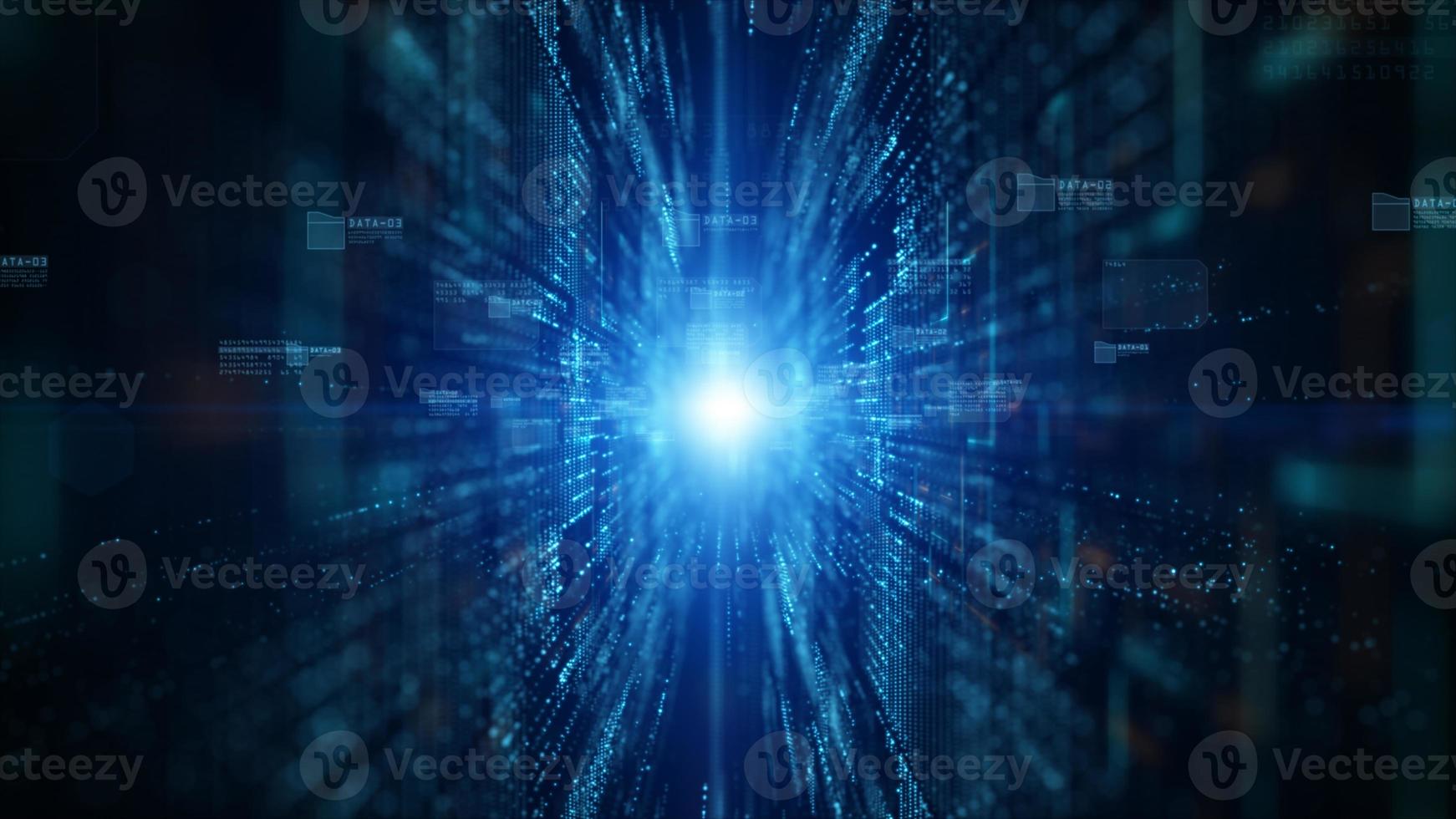 Digital cyberspace with particles and Digital data network connections future background concept. photo