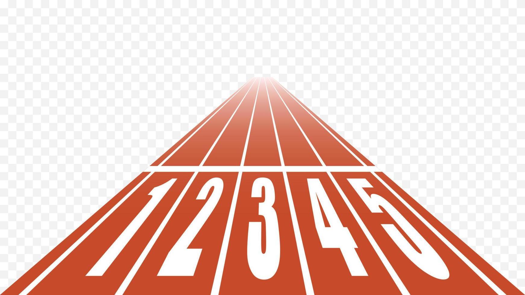 Starting running track at stadium isolated. Red straight race track with start elongated numbers speed and vector endurance competitions