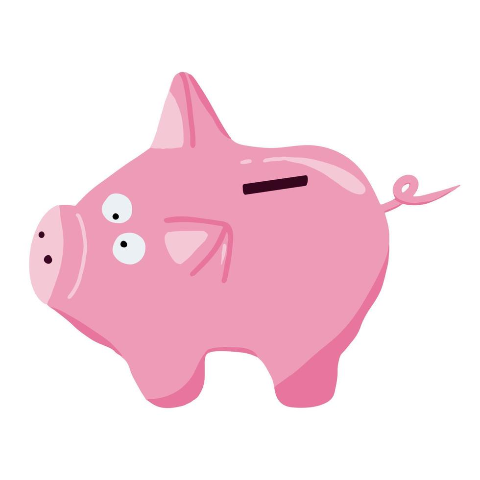 Hand-drawn pink piggy bank with gold coins. Money accumulation concept. vector