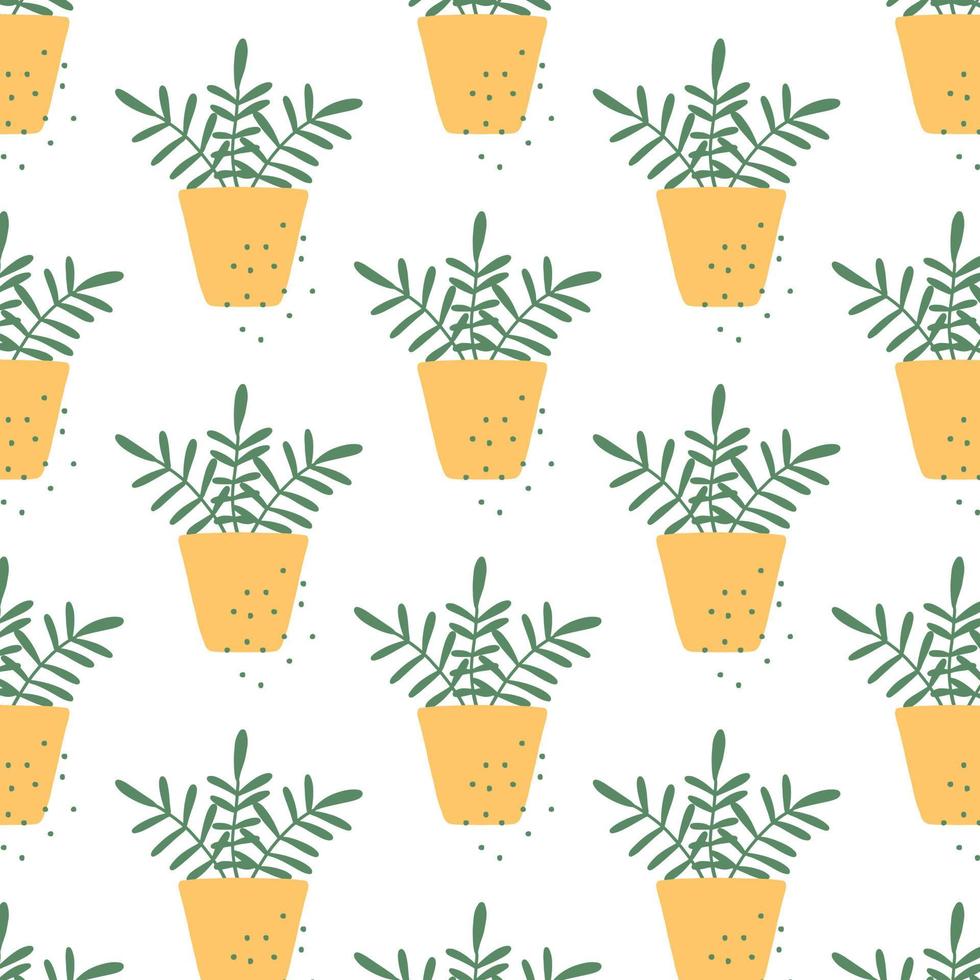 pattern with houseplant. Vector illustration in hand drawn style.