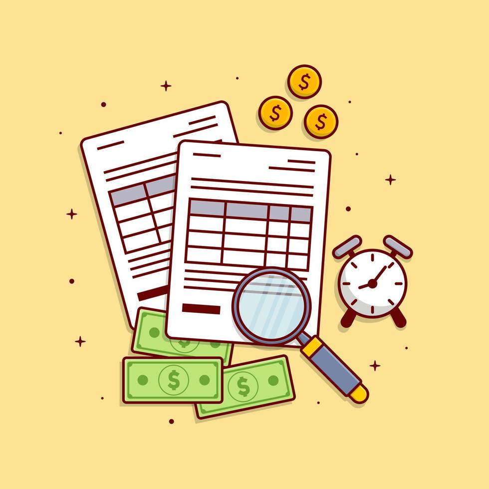Tax alarm payment paper money cartoon illustration flat vector isolated object