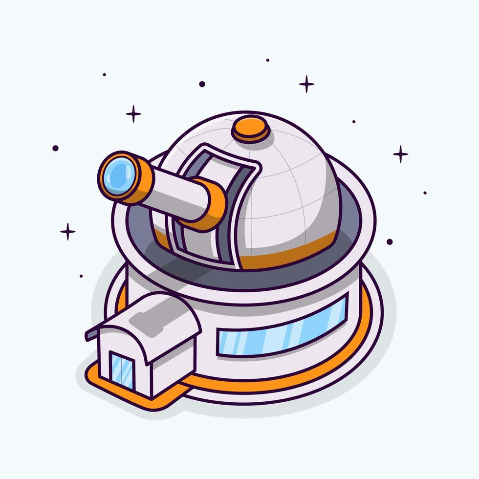 Isometric astronomical observatory telescope cartoon illustration flat vector isolated object