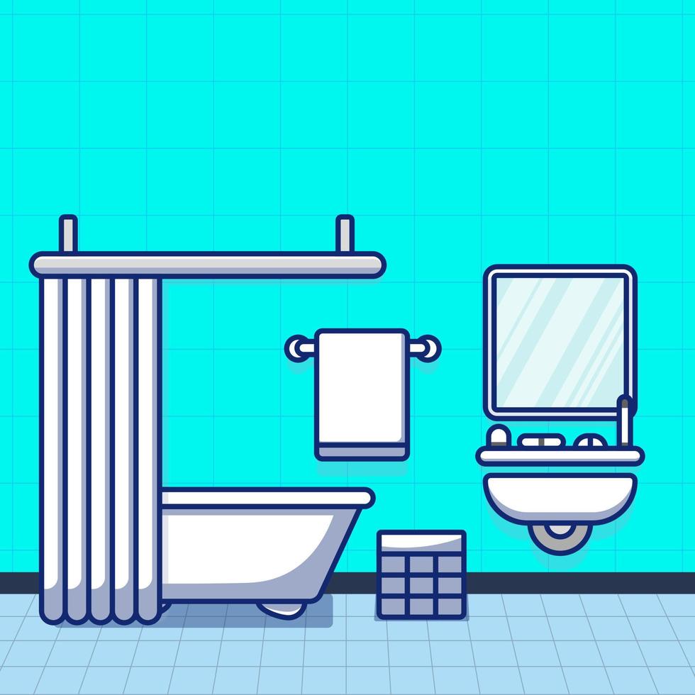 Bathroom interior with furniture cartoon illustration flat vector isolated object