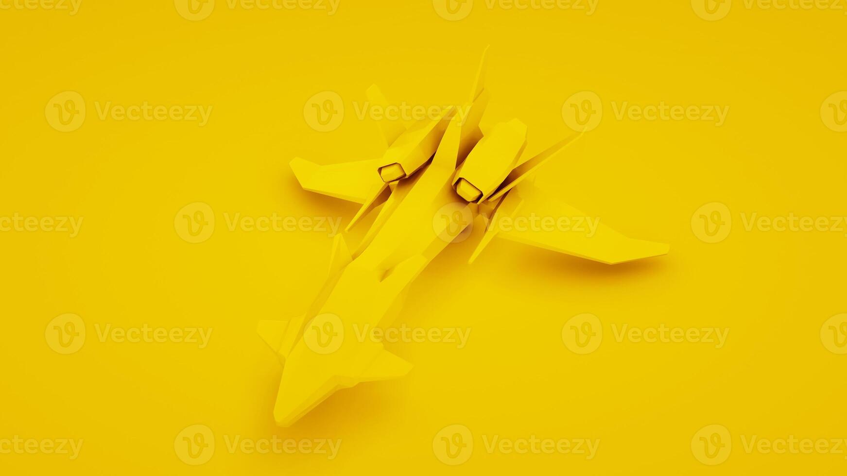 Yellow futuristic spacecraft isolated. 3D rendering photo