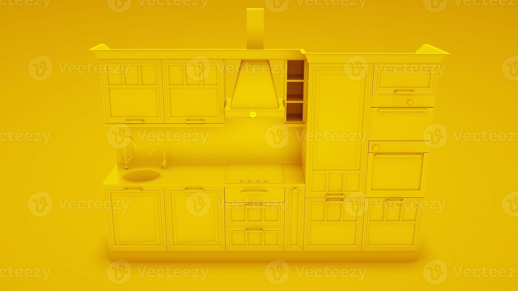 Yellow modern kitchen. 3D illustration photo