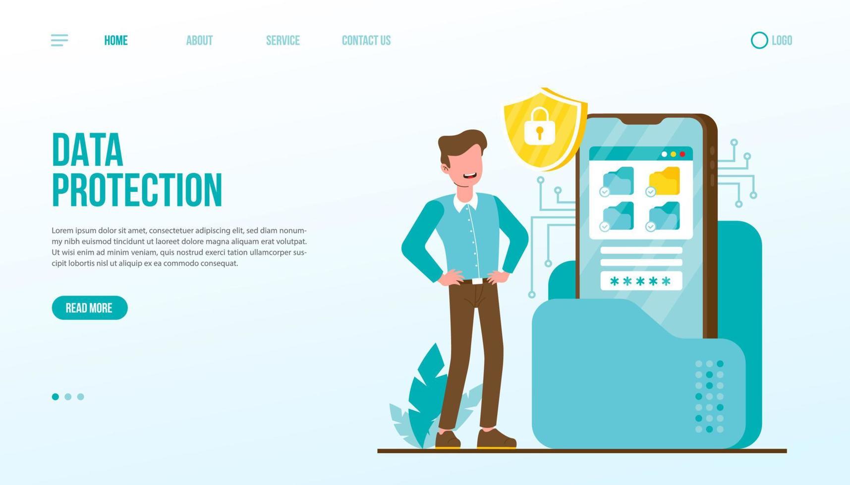 Data Protection Landing Page Template vector