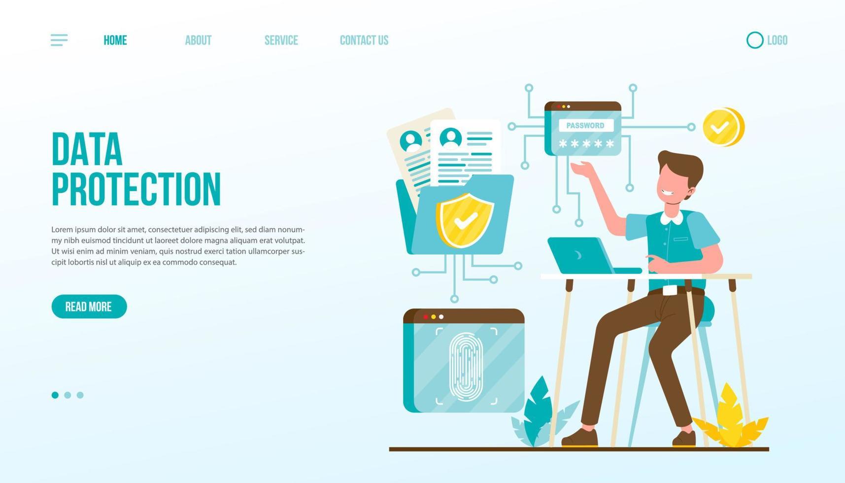 Data Protection Landing Page Template vector