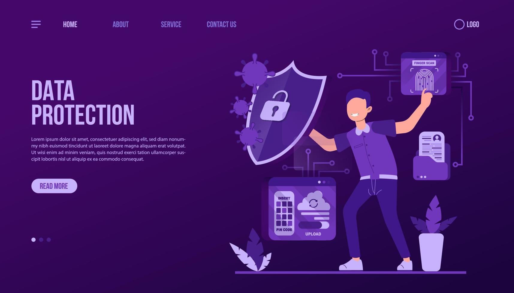 Data Protection Landing Page Template vector